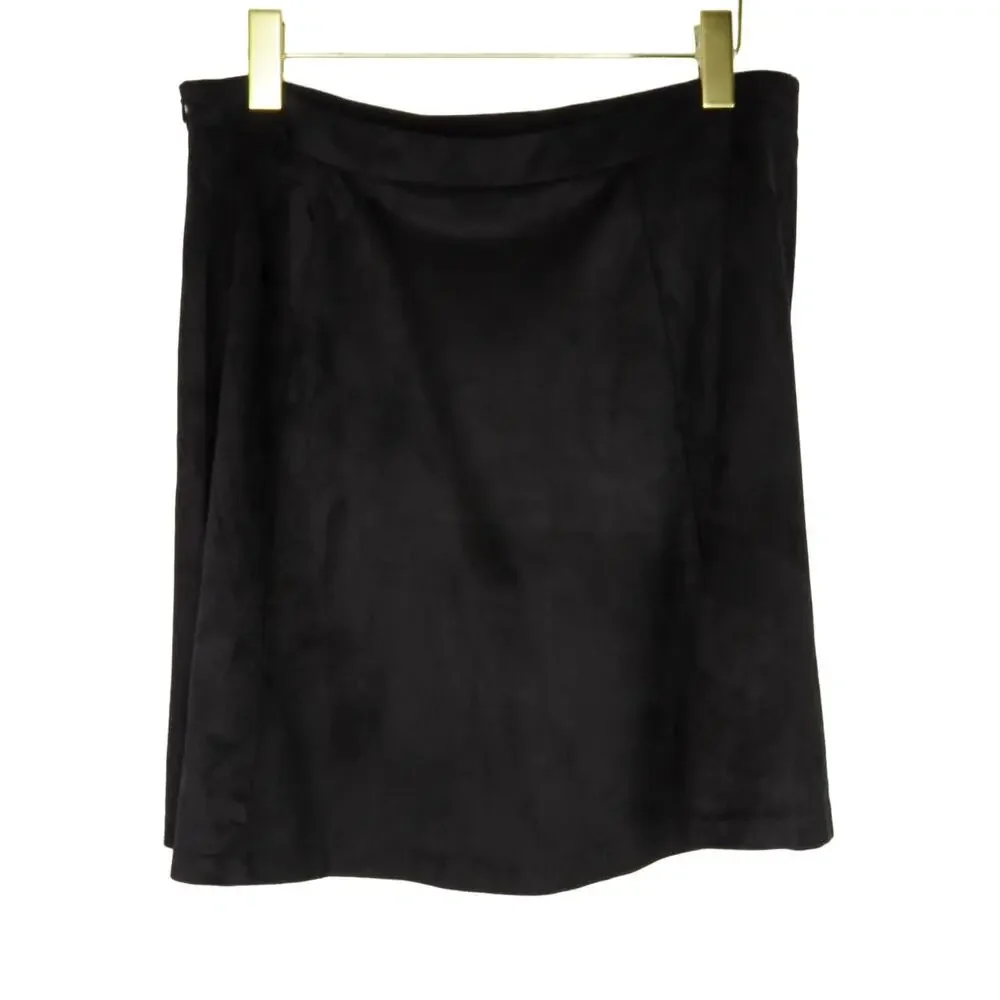 Revole Pixley High Rise A-Line High Rise Black Suede Mini Skirt 10